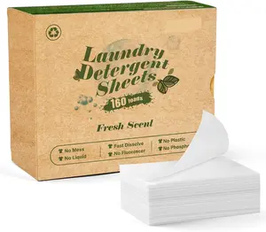 Laundry Detergent Sheets Fresh Scent 160 Sheets Clear Plastic-Free Hypoallergenic Liquid Less Sheets for Home Dorm Travel Camping & Hand Washing Clean No Waste, Eco Friendly Household Lightweight