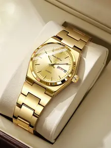 New Dual Calendar Men's Watch, Elegant Business Casual Style, Glow-In-The-Dark Round Analog Quartz, Gift for Boyfriend Friend, Business Fashion Watch