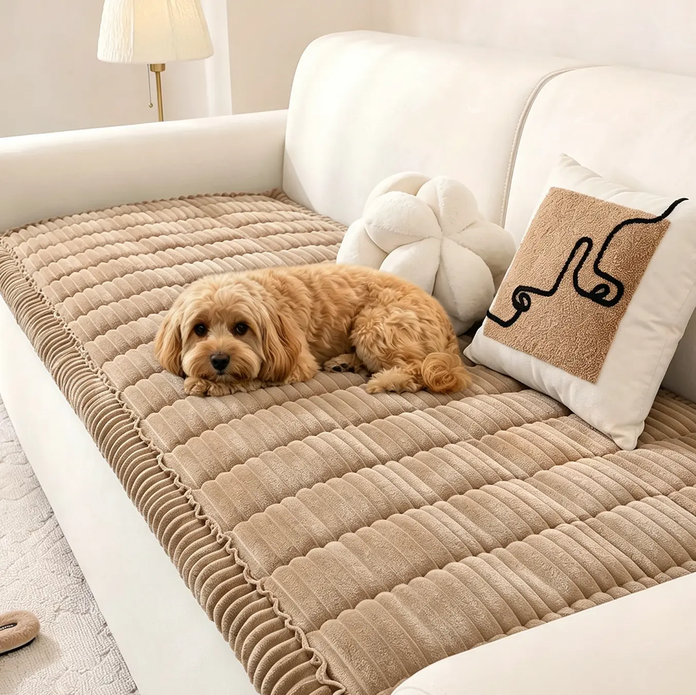 PureFit Thick Removable Sofa Slipcover for Dogs & Kids, Non-Slip Washable Plush Durable Wrinkle-Resistant All-Seasons Furniture Protector, 1-Count Universal Seat Pad for 1/2/3/4 Seater, Sectional, Modular Cushion Couches, Home Essential