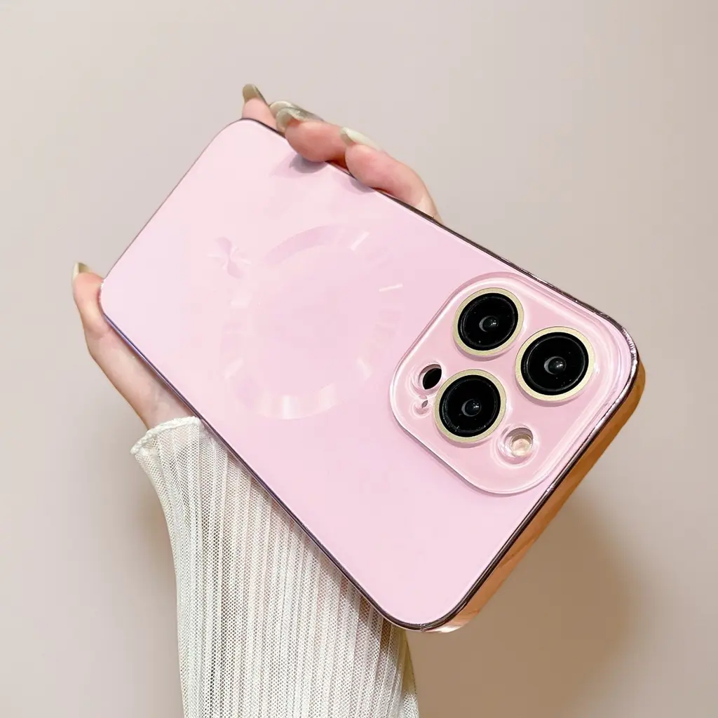 Durable Magnetic Silicone Smartphone Case Cover for iPhone 12/13/14/15/16 Pro Max & Plus (6.1-6.7 in), All-Round Camera Protection, Pink, Wireless-Ready Cellphone Accessory