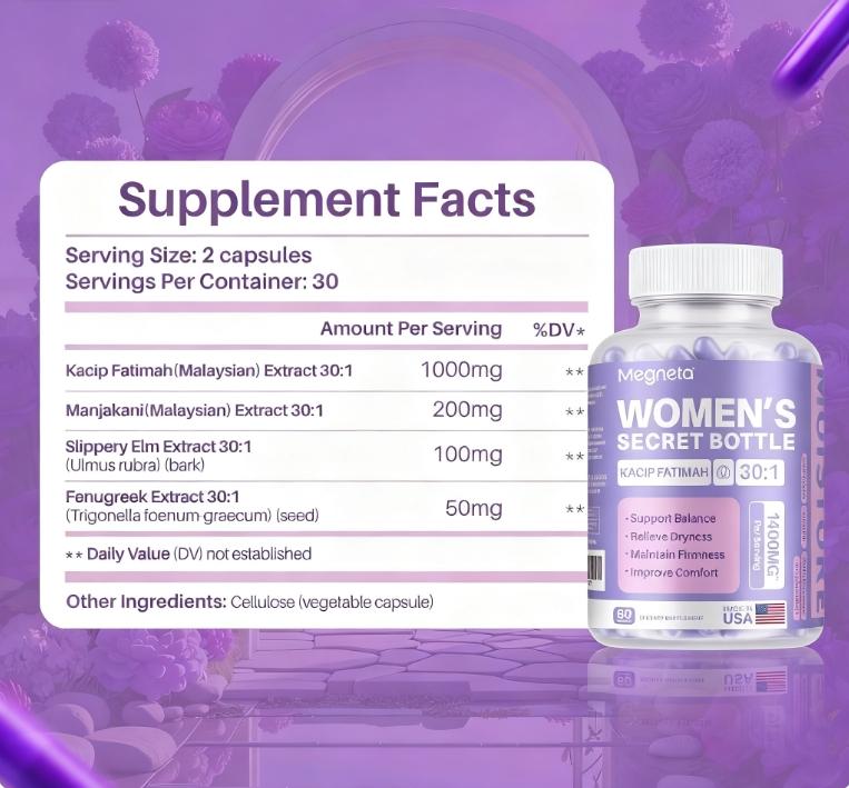 Women’s Herbal Supplement with Kacip Fatimah 1000mg, Manjakani, Slippery Elm & Fenugreek | Wellness & Vitality Support | 60 Tablets | Mixed Packaging