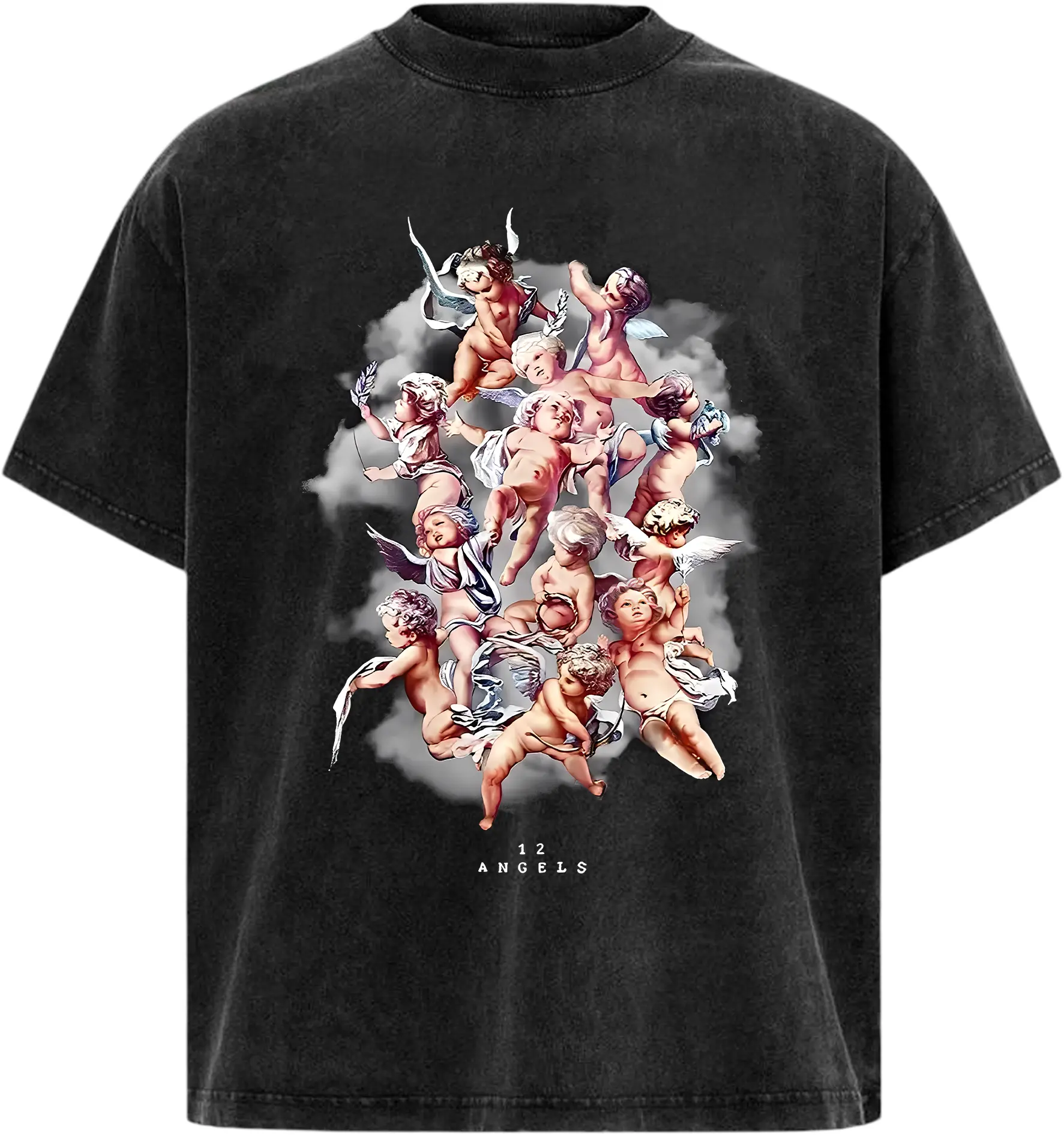 Women’s 12 Angels T-Shirt, Vintage Oversized Christian Graphic Tee, Heavenly Cherub Angel Print, Faith Aesthetic Streetwear Top