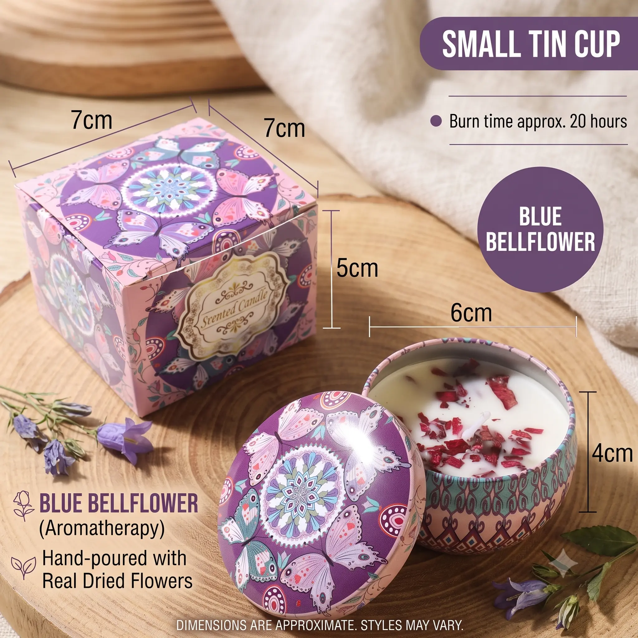 Natural Scented Candle with Real Dried Flowers in Vintage Travel Tin, Long Lasting Aromatherapy Soy Wax Candle for Home Decor & Relaxation Gift, Multi Scents