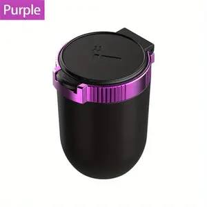 Car ashtray with lid, deodorant, smoke-free portable mini car trash can with LED blue light, detachable stainless steel car cup holder General Motors interior accessories