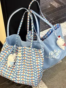 2026 New Large Capacity Dual-Sided Wave Pattern Canvas Bag, Single-Shoulder Casual Tote, Work Tote Bag, Simple Commute Lazy Totem Bag, No Accessories