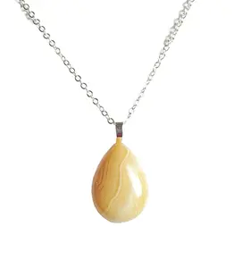 Yellow Agate Teardrop Pendant Necklace