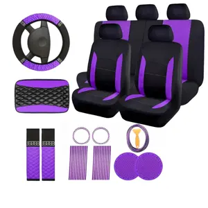 39-Piece Car Interior Set for Women: Polyester Seat Covers + Puff PU Leather Steering Wheel Cover, with Armrest Pad Cover, Shoulder Pads, Cup Pads & Decorative Rings – Interior Upgrade Decoration Set