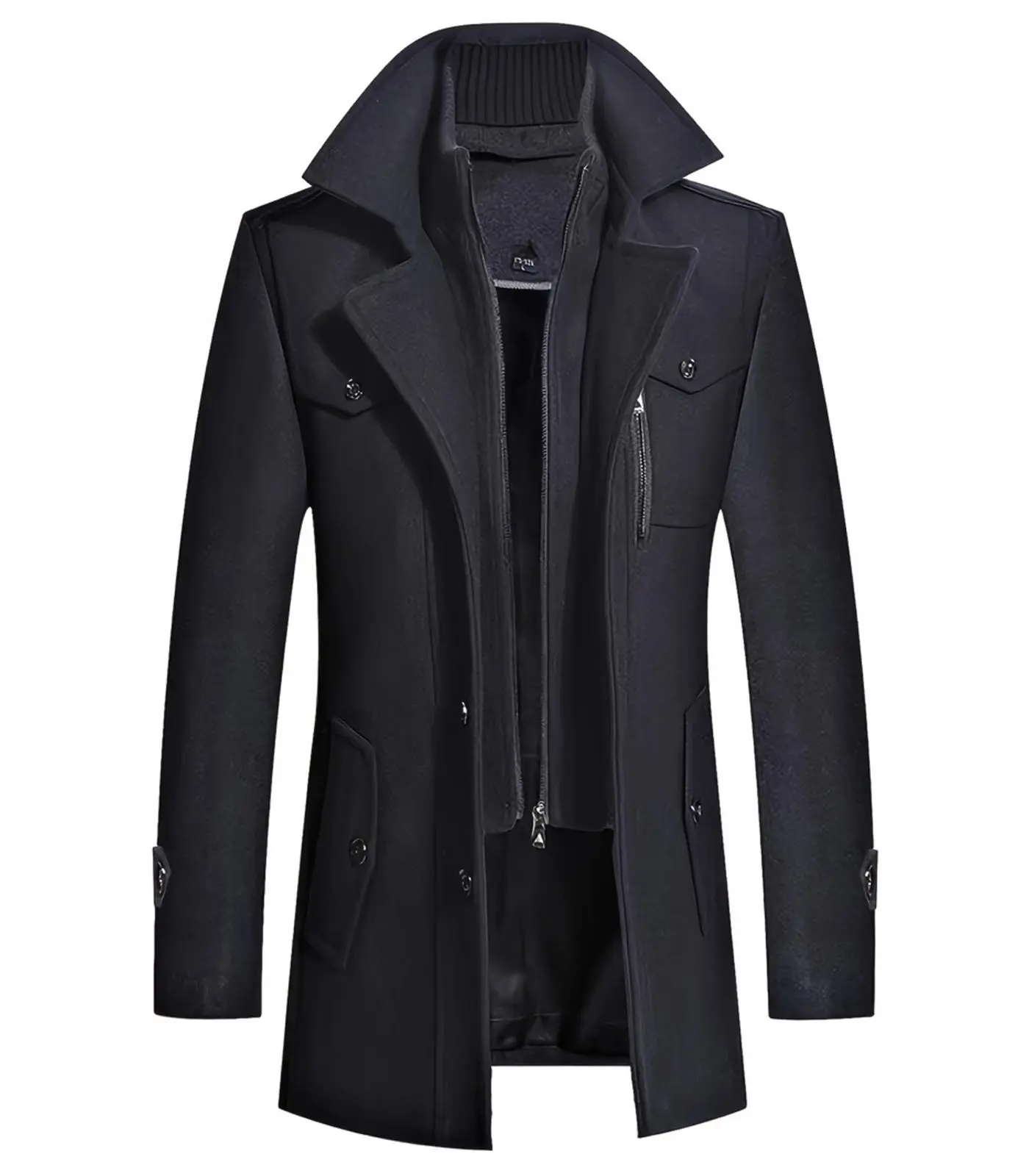 INVACHI Men's Wool Blend Coat with Detachable Inner Collar Single Breasted Pea Coat Trench Overcoat…