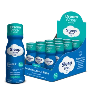 Dream Water Sleep Shot Drink – Melatonin 5mg, GABA, 5-HTP + Biotin – Fast-Acting Deep Sleep Aid for Relaxation & Beauty (Skin, Hair, Nails) – Sugar-Free Nighttime Calm Supplement, 2.5oz (12-Pack)
