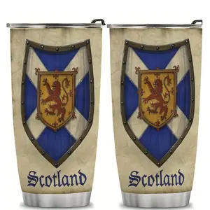 1pc 20oz Stainless Steel Insulated Tumbler, Scottish Symbol Design, Dual-Layered, with Lid and Straw, Portable, for Hot and Cold Drinks