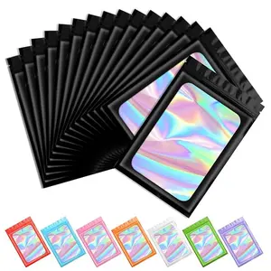 100 Holographic Anti-Odor Zipper Bags, Reusable Sealed Aluminum Foil Pouches, Ideal for Lip Gloss Jewelry False Eyelashes Gifts