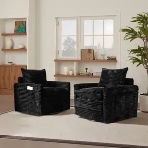 HOOOWOOO 31" W Oversized Swivel Accent Chair, 【2 Packages Shipping】360 Degree Plush Corduroy Upholstered Comfy Chaise Lounge Chair Indoor, Modern Deep Seat Single Sofa Armchair for Living Room, Apartment, Office