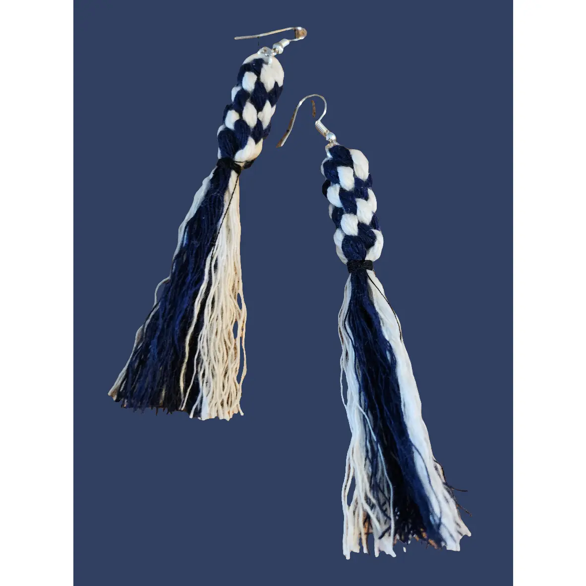 Macrame knotted Fringe Long Tassel Boho Earrings - Navy Multi girl jewelry
