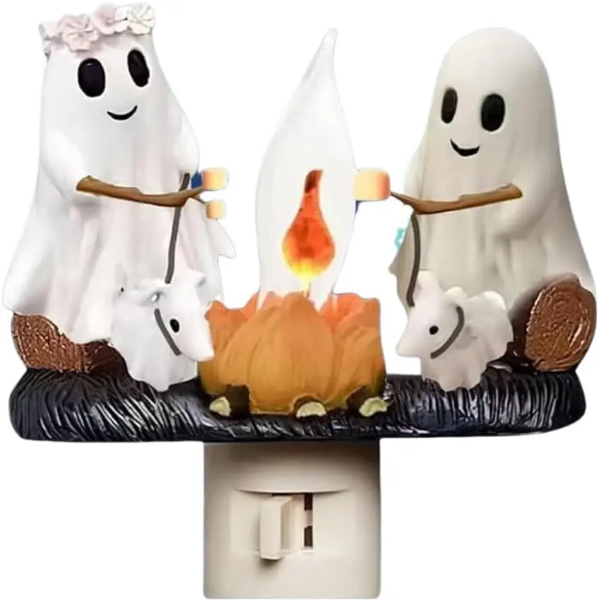 WHATOOK Halloween Light Handmade Ghost Bonfire Night Light Compact Design Adorable Ornaments for Indoor Outdoor Decorative LED Gift Soft Warm Lighting