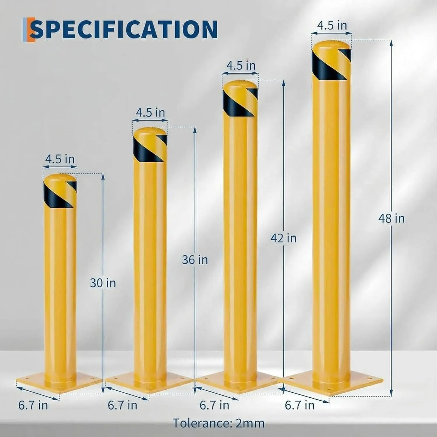 Heavy Duty Steel Safety Bollards Anchored - Yellow Reflective Bollard Posts for Parking Lots, Warehouses, Driveways
