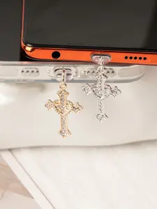 Heart Cross Phone Dust Plug Decoration, Cell Phone Charm, Apple Charging Port Cover, Type-C Earphone Dust Cap, Casual Style, All Seasons, Phone Accessories