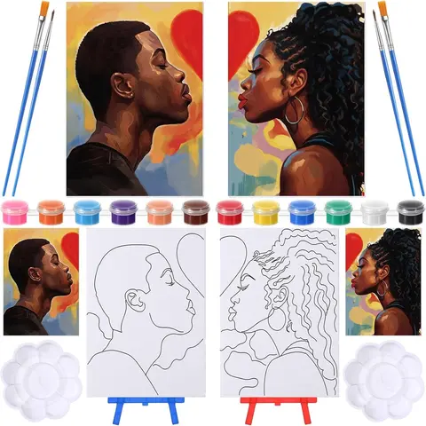 Couple Pre Drawn Kit Gift Couple Painting Kit Pre Drawn Canvas Sip and Paint Kit Gift for Anniversary, Painting Party, Art Practice, Man and Women Couple Dating Night Supplies