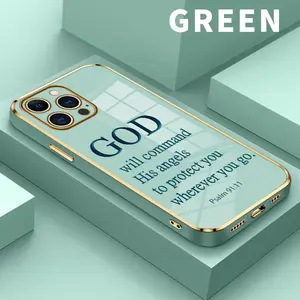 Electroplating Phone Case for iPhone 17 15 Pro Max 16 14 Plus 13 12 11 Divine Protection Promise Patterned Classic Square Design Non Slip TPU Soft Shell,Trendy and cool, perfect for Holiday gifts.