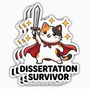 Dissertation Survivor Waterproof Vinyl Sticker, Funny Knight Cat PhD Graduation Decal, Doctoral Student Gift for Laptop, Bottle 6BC
