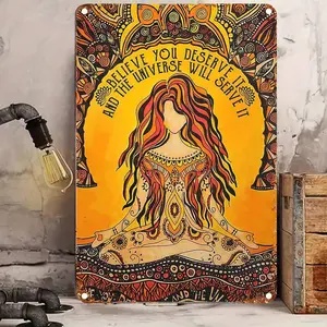 1 Piece, Law Of Attraction Hippie Soul Print Retro Yoga Girl Gift Retro Peace Poster Art Wall Decoration Poster Home Aluminum Sign (8x12/ 20cm * 30cm ) Sign, Bar Home Decoration Office Aluminum Plate