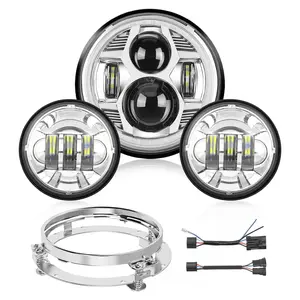 Nilight Motorcycle 7Inch DRL LED Headlights 4.5Inch Fog Lights Chrome Kits