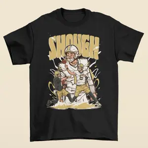 Tyler Shough Cartoon Style New Orleans Football T-Shirt - Men’s Adult Sizes, 100% cotton tee, unisex style