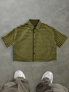 Men's Plaid Graphic Print Short Sleeve Button Up Shirt, Regular Fit Casual Street Retro Style Top for Summer, Men's Clothes for Daily Wear, Casual Streetwear Shirt
