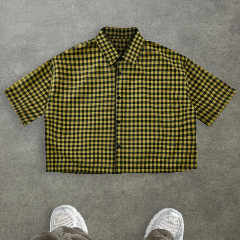 Men's Plaid Graphic Print Short Sleeve Button Up Shirt, Regular Fit Casual Street Retro Style Top for Summer, Trending Shirts, Men's Clothes for Daily Wear