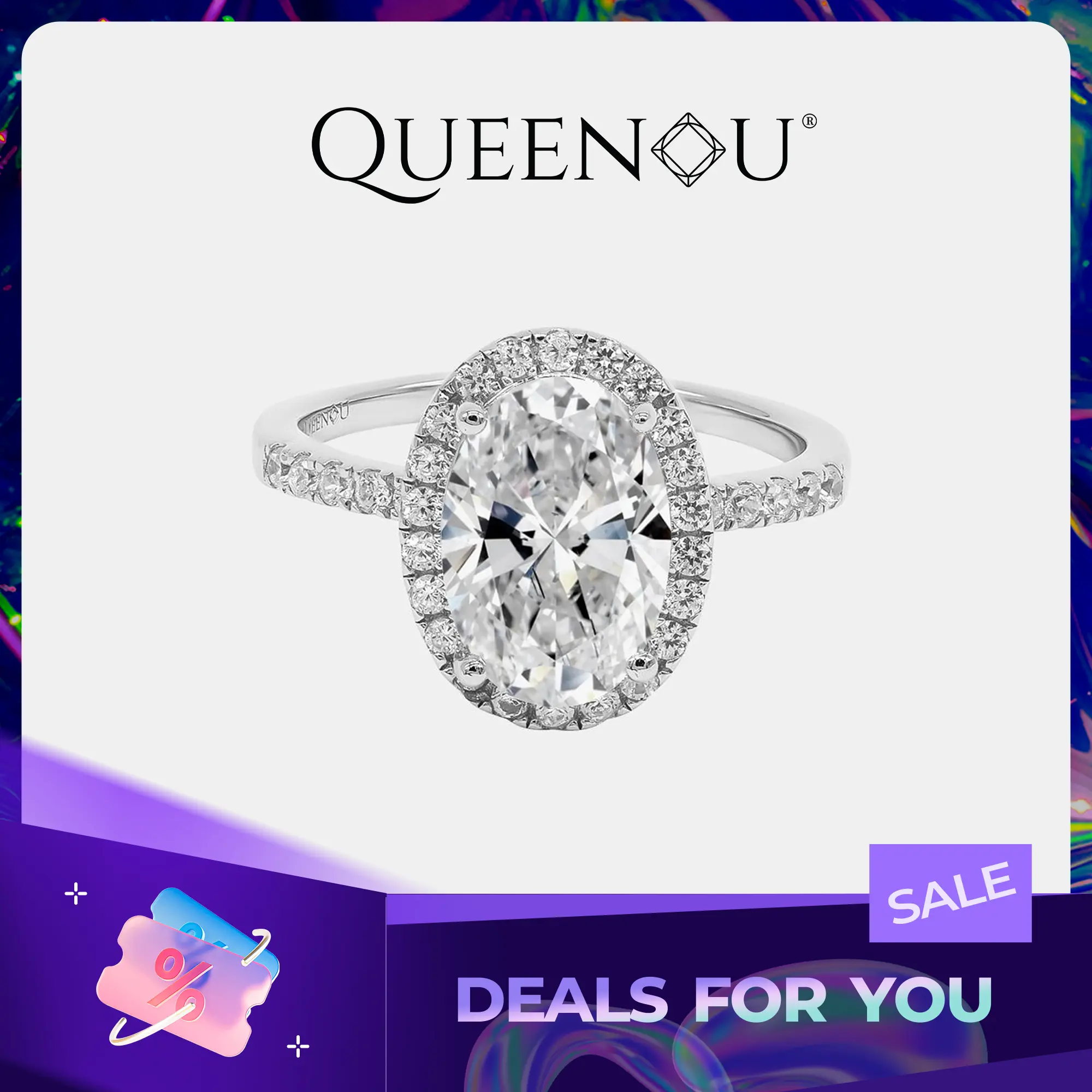 【713】"Deck The Hall" 5 Carat Oval Synthetic Moissanite Ring