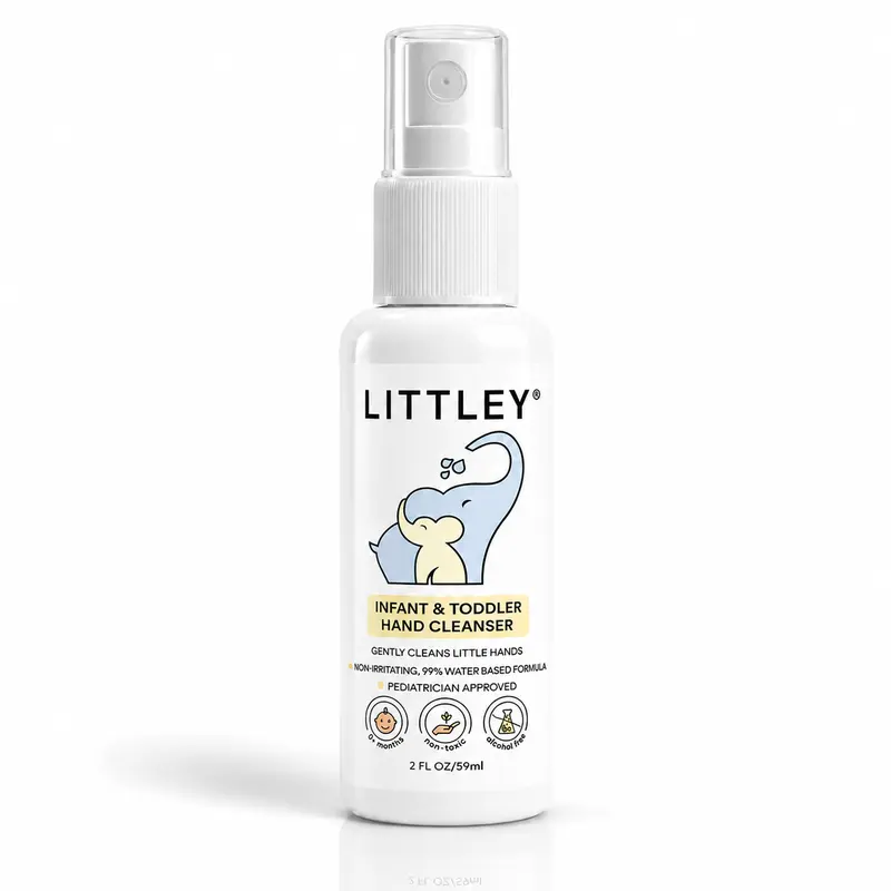 Littley 2oz infant & toddler hand cleanser | alcohol-free hand spray for kids | fragrance-free travel size