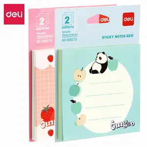 Deli Cartoon Sticky Notes, Reusable Waterproof Silicone Backing, Smooth 80g Paper, Cute Individual Packs, Ideal for Journals and Daily Reminders