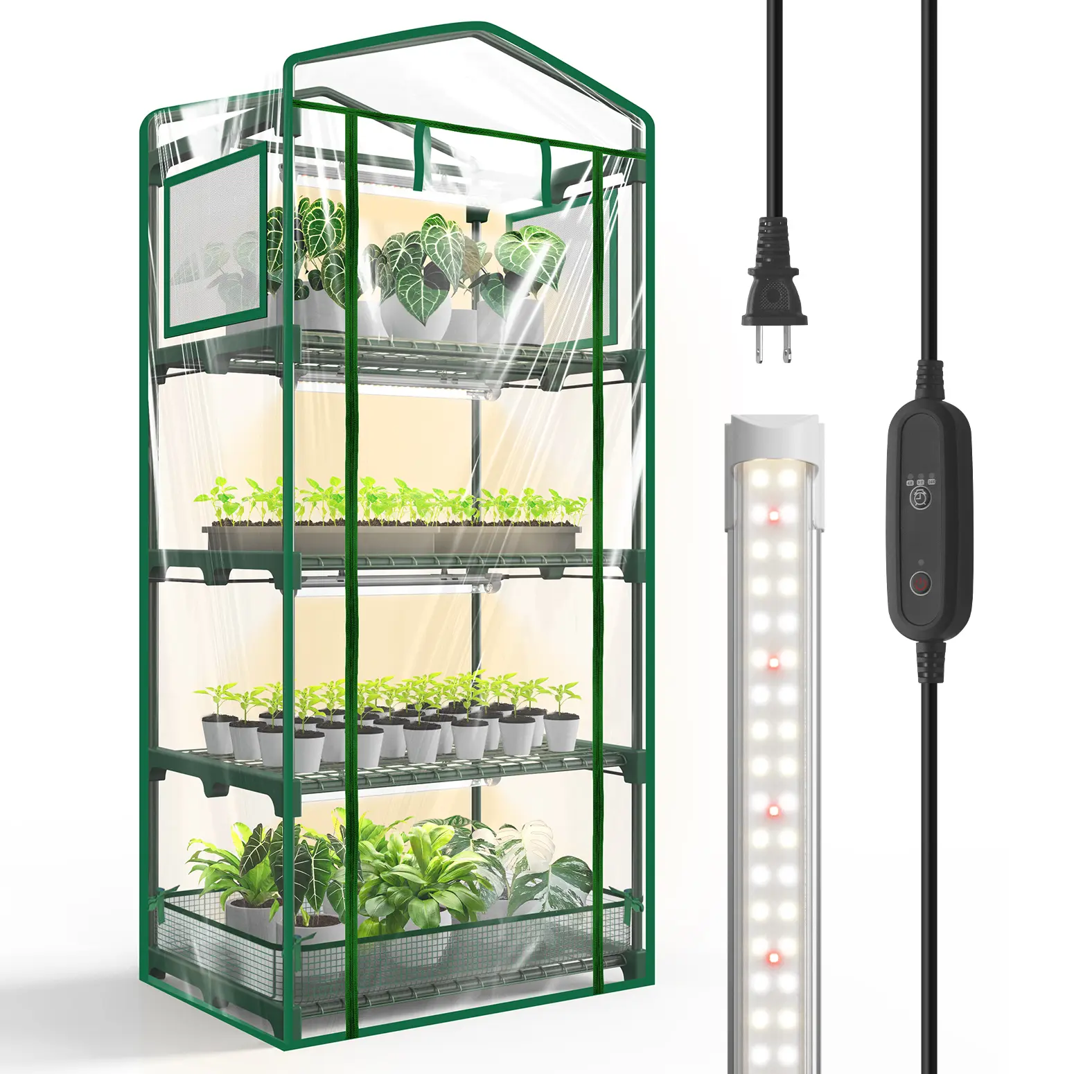 Bstrip 4-Tier Indoor Greenhouse Growtent, 61.8" Tall Metal Plant Growing Tent with Full Spectrum LED Lights, Auto Timer, Zipper & Minimal Power Consumption