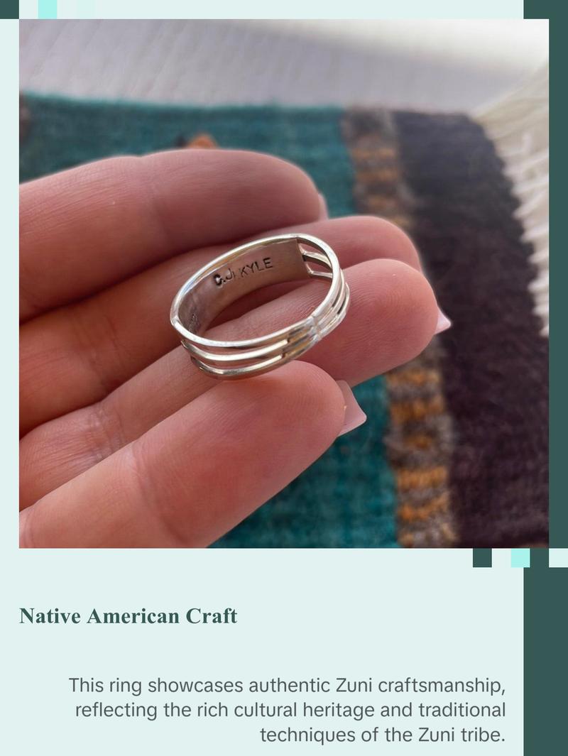 Zuni Double Row Green Turquoise 8 Stone Inlay Ring