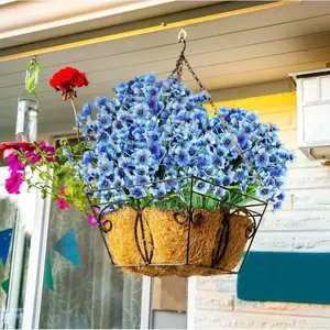 8 Pcs Blue Artificial Outdoor Flowers - UV Resistant, Fade Proof, Realistic Daisy & Violet Bouquet
