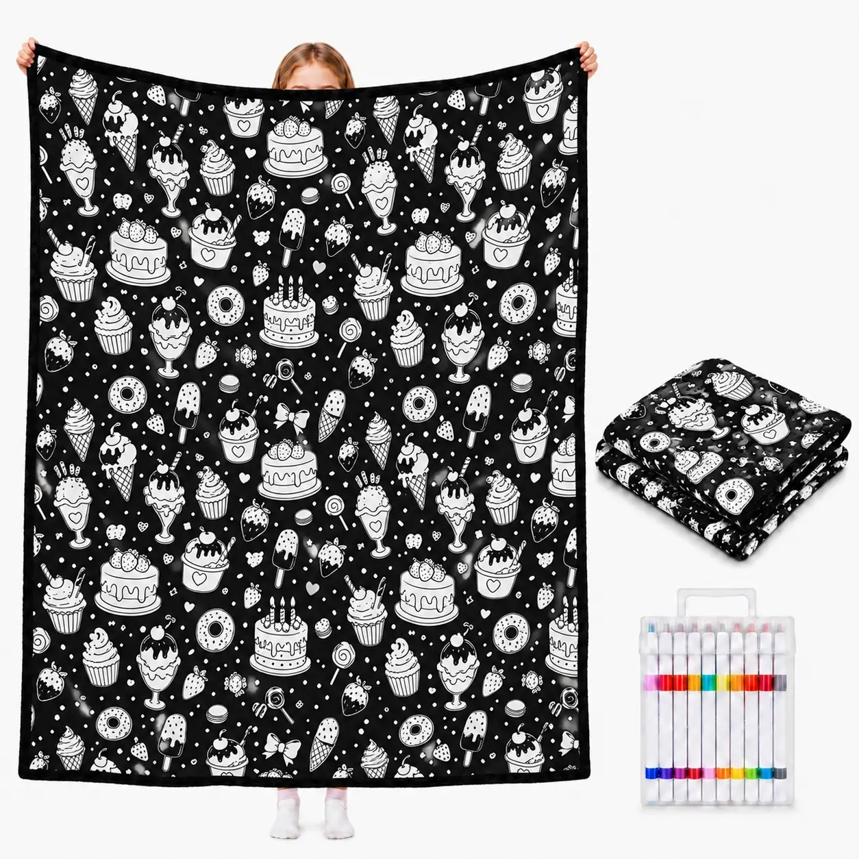 villager blanket  DIY Color Your Own Blanket with 12 Washable Markers, Customizable Fuzzy Velvet Blanket for Creative Personalization, Artistic Home Decor & Cozy Gift Idea Color-Fillable Flannel Art christmas birthday gift chic
