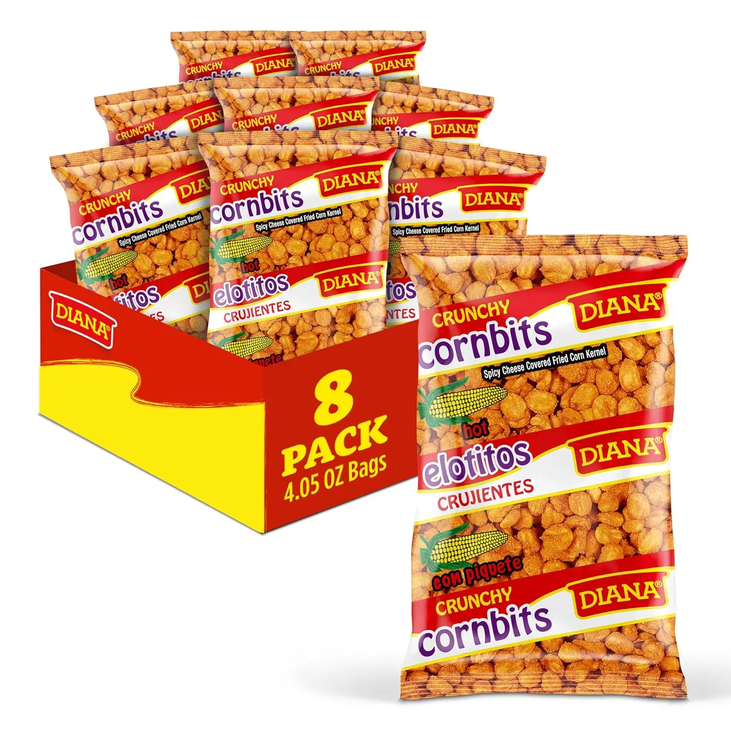 Diana Elotitos Crunchy Corn Kernel Snacks, Spicy Piquete Flavor, 4.05 Oz (8)