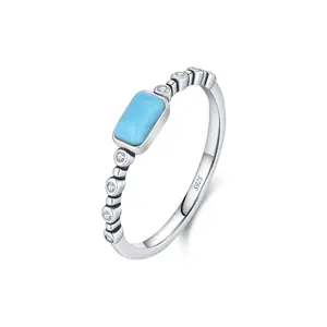 925 Silver Square Turquoise Statement Ring Women Versatile Stackable Finger Ring Boho Chic Jewelry Wedding Engagement Gift