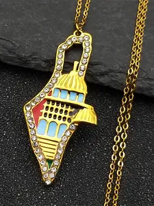 Jerusalem Palace Israel Map Design Necklace for Women Men Stainless Steel Gold Color Jewish Judaism Chain collares Jewelry Gifts