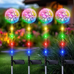 4 Pack Dandelion Solar Lights Outdoor : Garden Lights with Colorful String Light Decorations - Fairy Outdoor Decor Gifts for Mothers Day Outside Yard Patio Porch Pathway Landscape Lighting