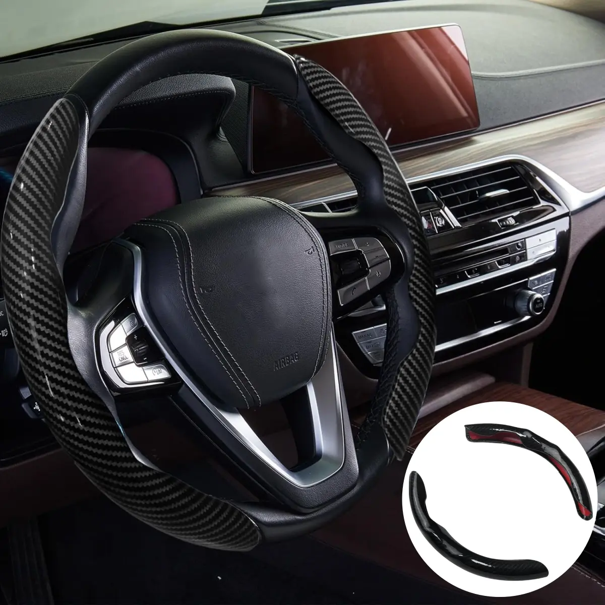 15-inch Anti-Skid Carbon Fiber Steering Wheel Booster Cover Set (2pcs), Segmented & Butterfly Design, Easy-Install Non-Slip Car Interior Decoration, Universal for Cars/SUVs Including BMW Chevrolet Ford
