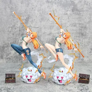One Piece Nami Figurine - Straw Hat Crew Anime Model Ornament with Dynamic Pose and Treasure Chest Details Perfect Gift for Fans Set Display