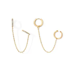 PAVOI 14K Gold Chain Earrings for Women | Ear Cuff Dangle Chain Earrings