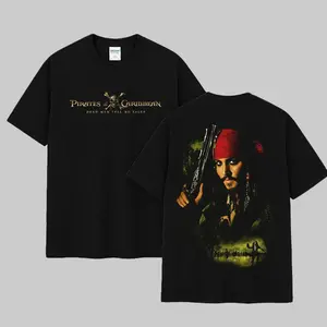 [Gildan 5000] Jack Sparrow Print 100% Cotton T-shirt, Vintage Graphic Tee For Fans Pirates of the Caribbean Movie, Printed Crew Neck T-Shirt Oversize, Graphic Streetwear T-shirt, T-shirt Unisex Hot 2025