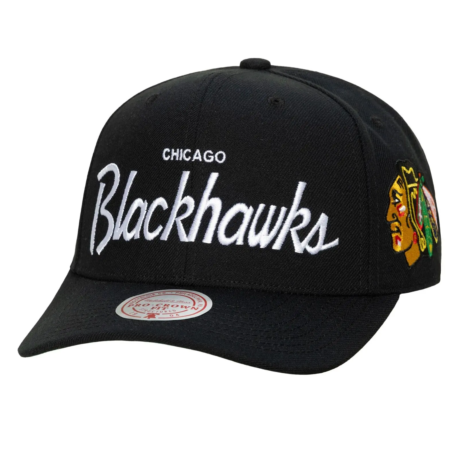 Chicago Blackhawks Black Head Coach Pro Crown Snapback Hat NHL Throwback Cap Adjustable Fan Gear Mitchell & Ness