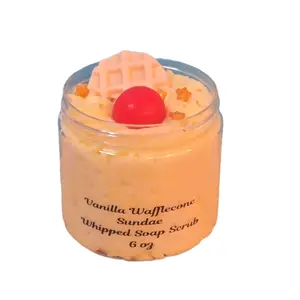 Vanilla Wafflecone Sundae Whipped Foaming Sugar Scrub - Exfoliating Body Wash & Scrub - All Natural Shea Butter - 24 Months - Gentle Cleanser for Winter Skin Scent Smooth