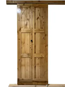 32in x 84in Unfinished Pre-Assembled Alder Wood Bifold Shaker Door wtih Wooden Box Rail Sliding Hardware Set