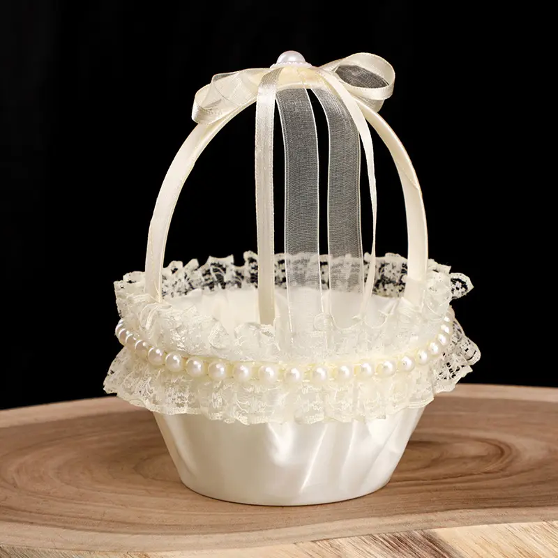 Champagne Gold Wedding Satin Cloth Small Flower Basket, Western-style Wedding Flower Girl Basket, New Style Festival Small Flower Basket