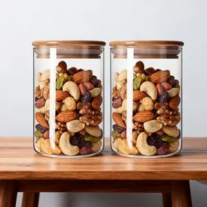 Durable Reusable Bamboo Wood Glass Bottles, Perfect for Kitchen Storage, Home Organization, Storage Organizer, Set of 2, Made in China