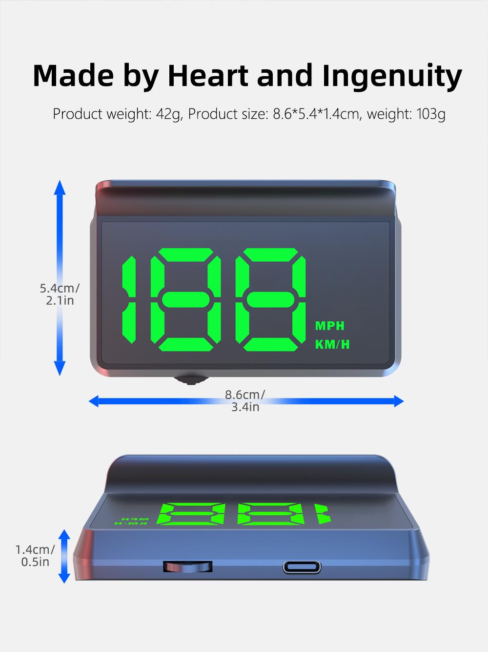Heads Up Display for Cars, Car HUD Speedometer with GPS, Auto Brightness Adjustment, Overspeed Alarm, Plug and Play for All 5V Vehicles