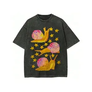 Vintage Distressed Disco Snail Golden Star Graphic T Shirt Colorful Mosaic Shell Party Snail Print Unisex Oversized Crew Neck Streetwear Short Sleeve Tee